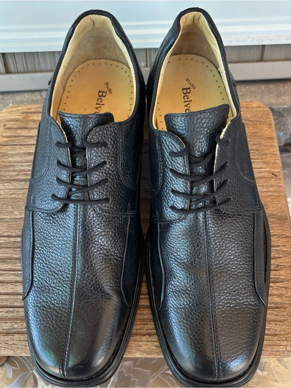 Belvedere Men’s Black Leather Lace-Up Derby Shoes 10 EEE